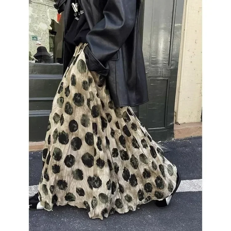 2026 Early Spring New A-line Skirt For Women Vintage Red Wave Point Print Skirts Y2k Hight Waist Mid-length Faldas Mujer