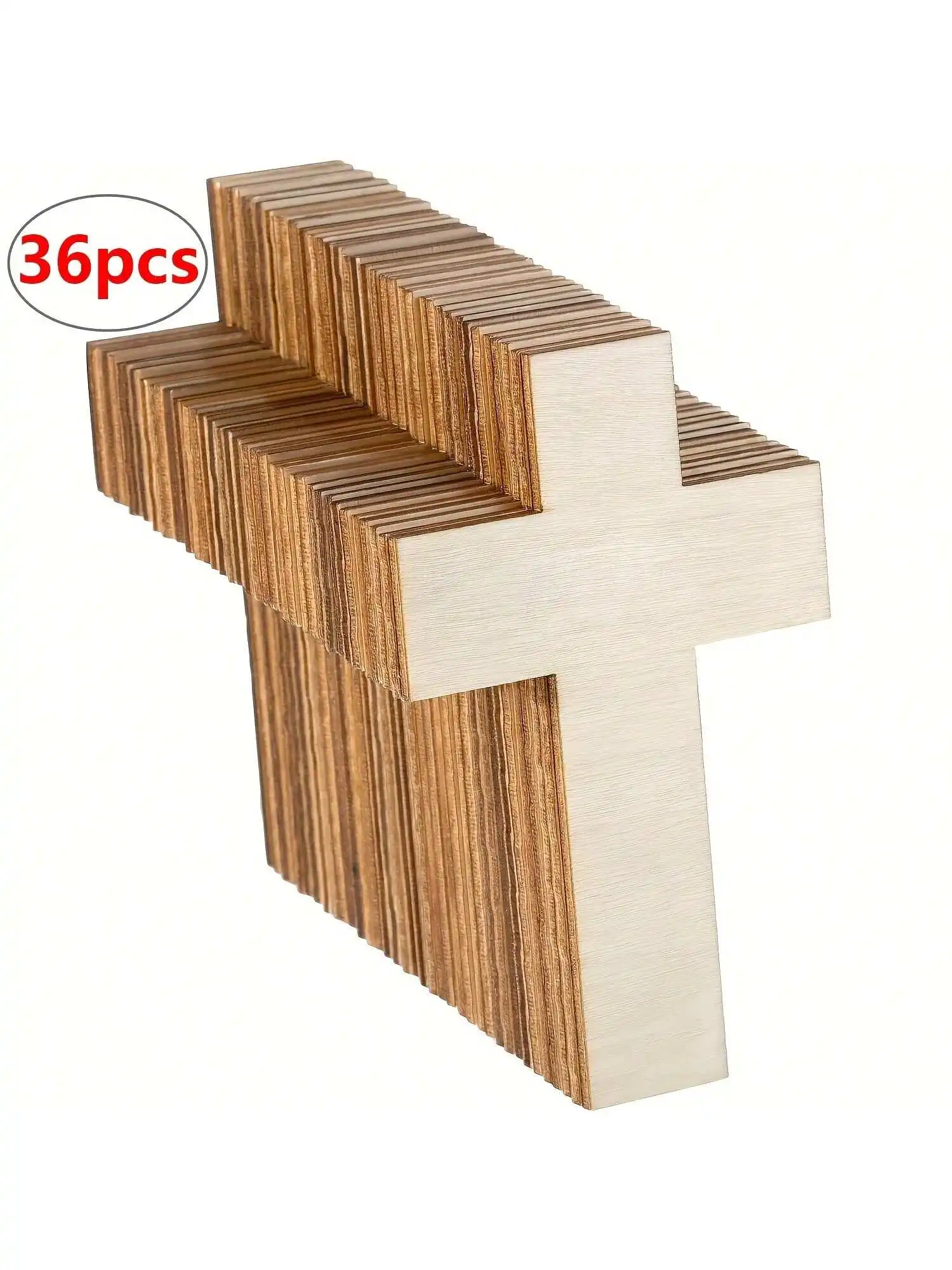 36 unfinished wooden plywood cross cut pieces for DIY crafts, decorations and gift tags