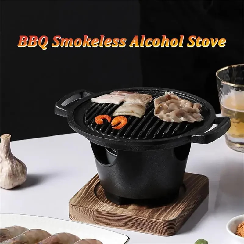 Mini BBQ Grill Japanese Alcohol Stove Home Smokeless Barbecue Grill Outdoor BBQ Plate Roasting Meat Tools