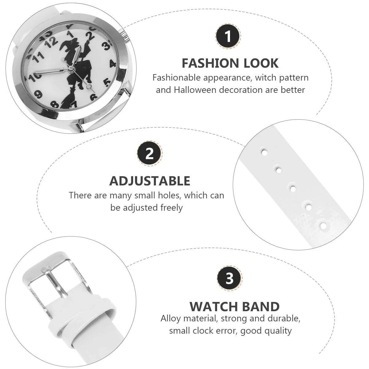 ساعة توهج في الظلام مع تصميم نمط ساحرة الهالوين لهدايا كوارتز بحزام مريح وخفيف الوزن