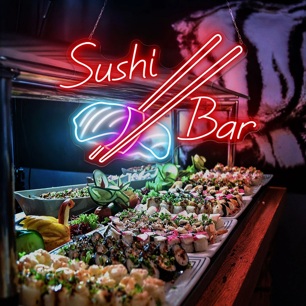 Sushi Bar Neon Sign Salmon Sushi Led Signs Decor Custom Business Japanese Food Shop Wall Decoration Neon Light Restaurant Decors