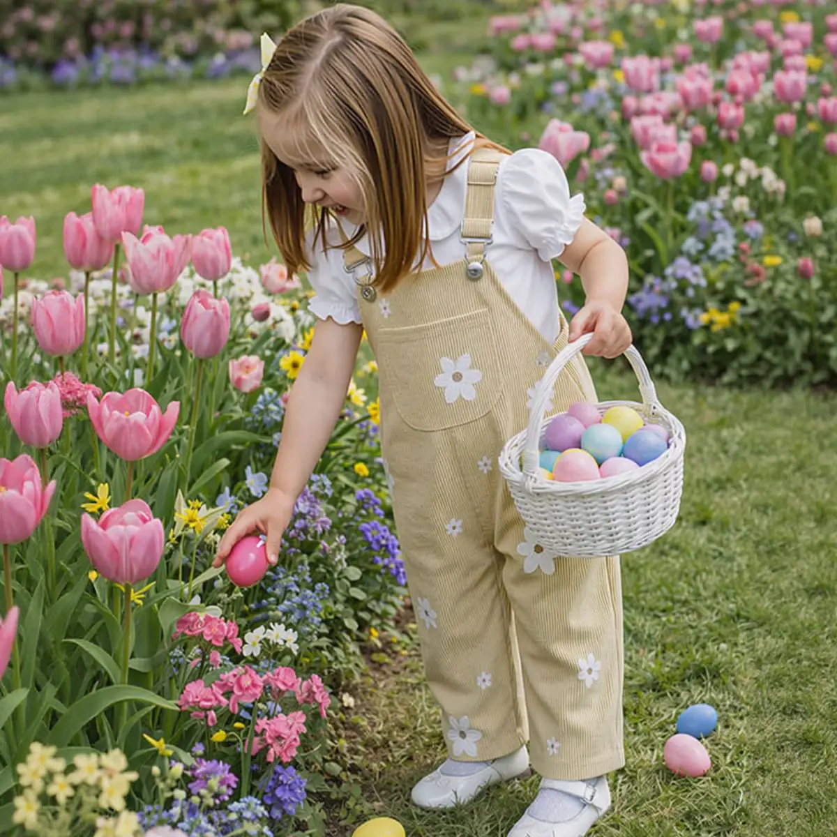 Koreanischer Stil Baby Jungen Mädchen Overalls Gänseblümchen-Stickerei Denim-Latzhosen Kinder-Overalls für Frühling Herbst 0-3 Jahre – Detail 8