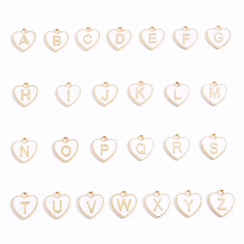 10/26pcs15*15mm A-Z heart-shaped Letter Charms Enamel Alphabet Initial Letter For Jewelry Making DIY Accessories Wholesale