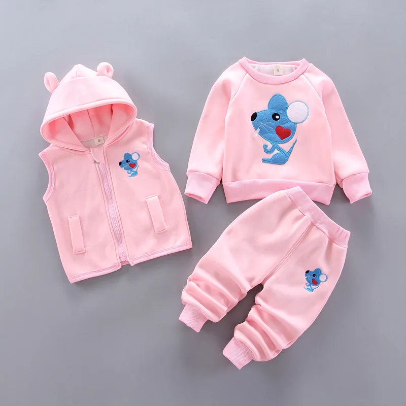 Set di abbigliamento per neonati e ragazze addensare in pile per bambini capispalla con cappuccio top pantaloni 3 pezzi abiti per bambini Costume