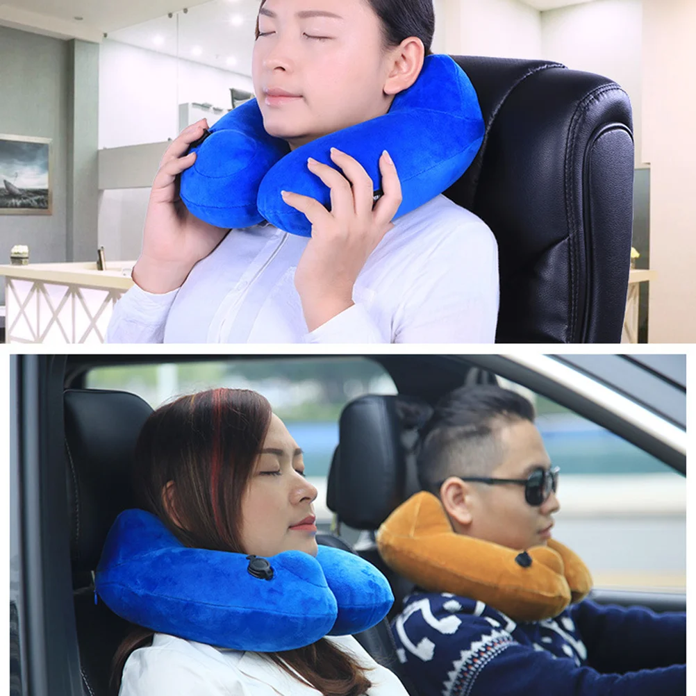 หมอนรองคอแบบเป่าลม U- หมอนรองคอแบบเป่าลมสำหรับเดินทางบนเครื่องบิน รถบัส รถยนต์ สำนักงาน แคมป์ปิ้ง สีเทา
