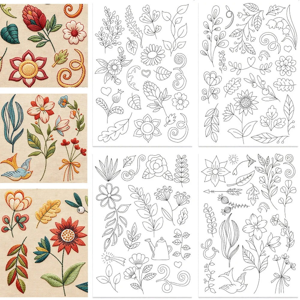 Water-Soluble Embroidery Stabilizer Stickers Self-Adhesive Flora Pattern Non-Woven Pre-Printed Embroidery Paper Wash Away