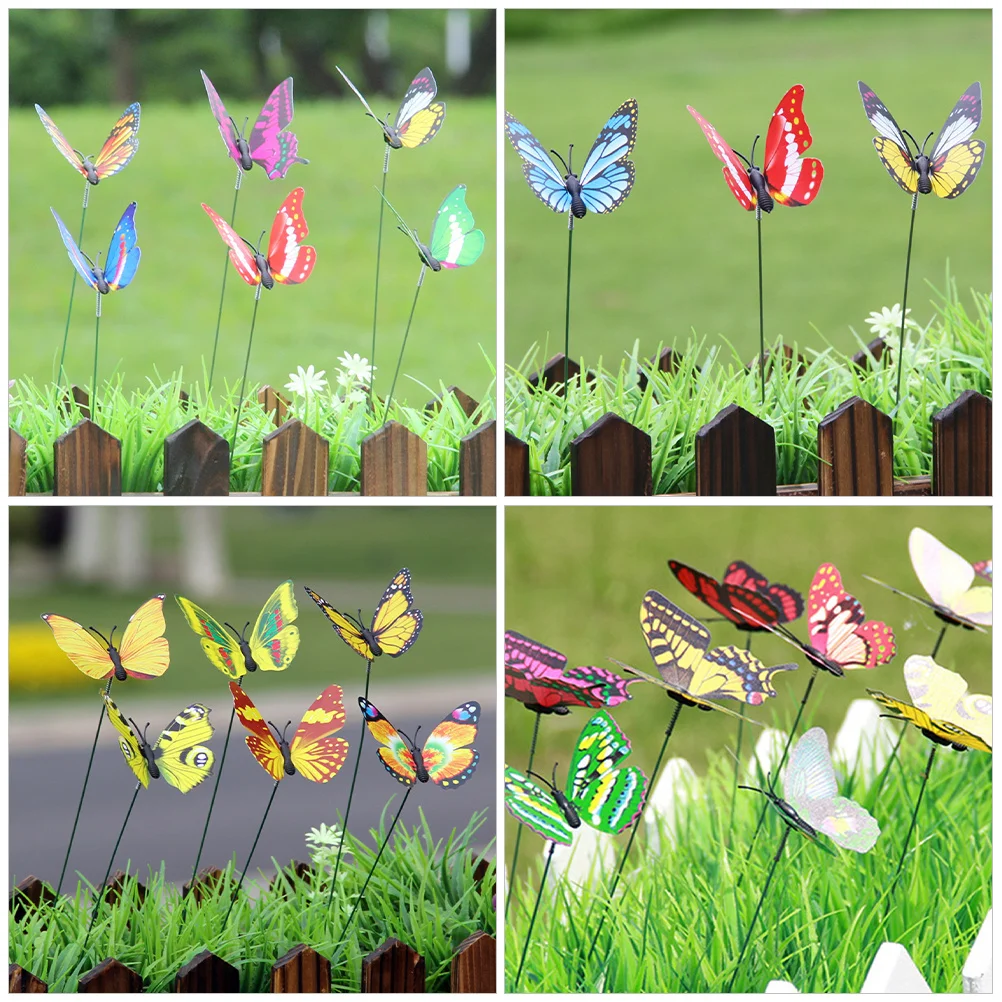 

6pcs Artificial Butterfly Stakes Clip Decor For Outdoor Lawn Yard Flower Bed Garden Ornaments Metal Stake Decorative Clips