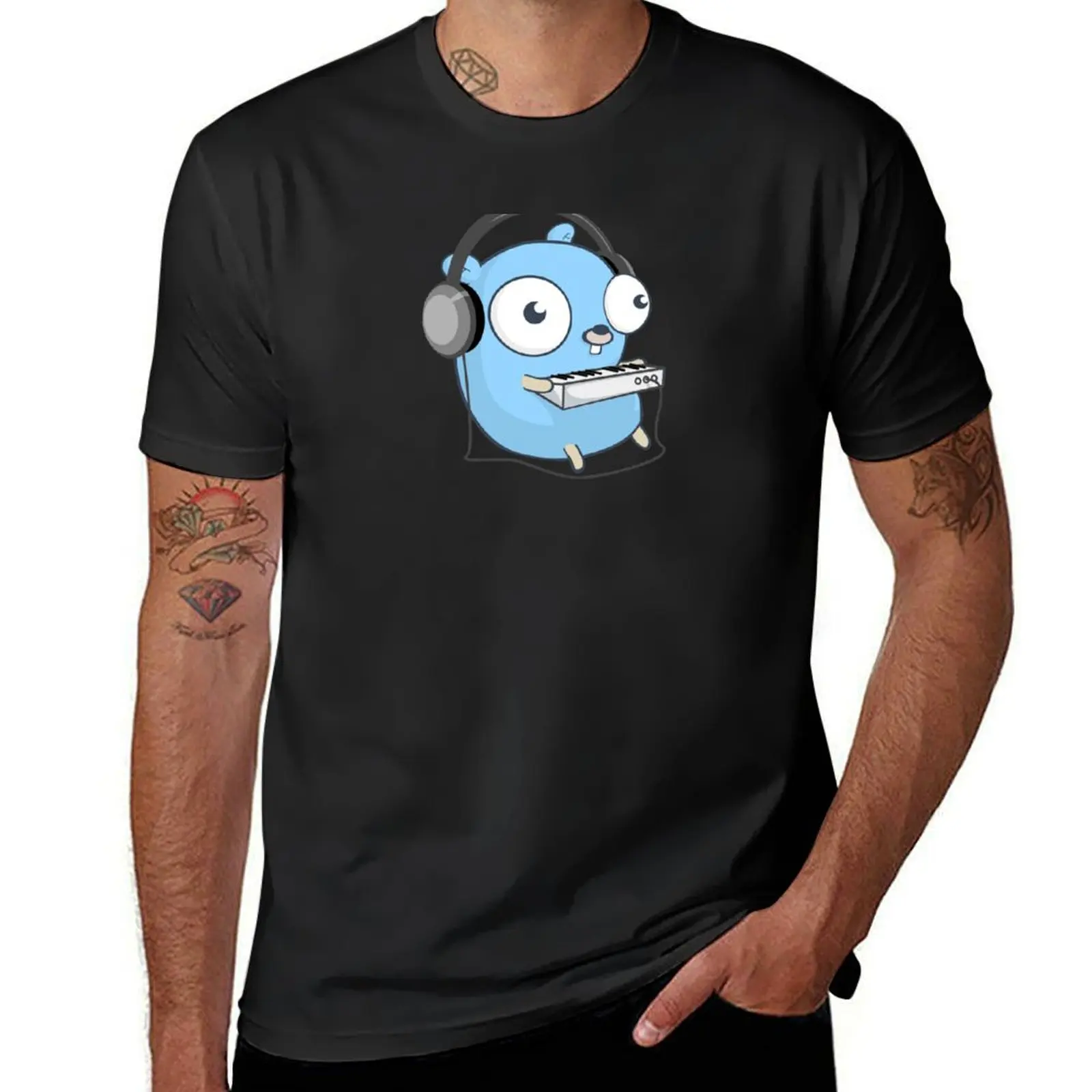 

The Golang Mascot: Music (Black Edition) T-Shirt customs heavyweights mens big and tall t shirts