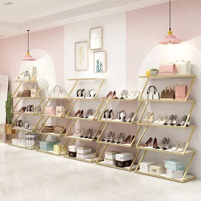 shoe store shoe rack display rack, store high and low shelves, shopping mall stepped clothing store