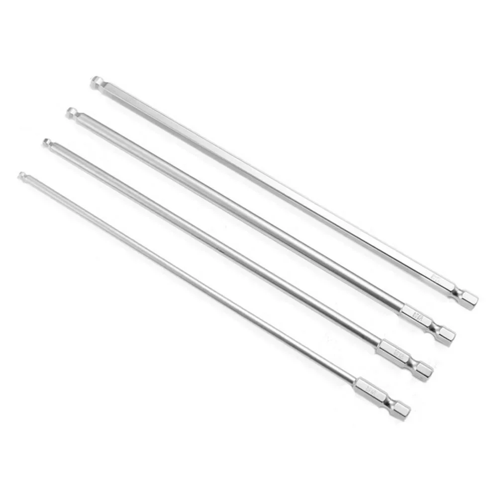 4pcs 200mm Length Screwdriver Bit Set H2-H6 Ball Magnetic Batch Head Hexagon Socket Screwdriver Bit Ball Head Driver Bit Tools