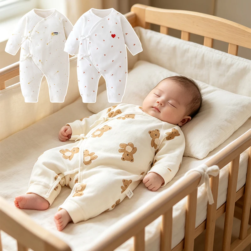 0-6M Newborn Cotton Belly Guard Bodysuit, Autumn Winter Warm Baby One Piece, Soft Unisex Inner Wear for Boys Girls