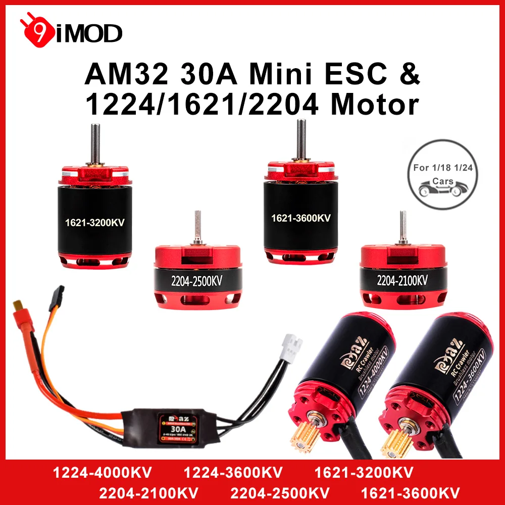 

9IMOD Brushless ESC Motor Combo AM32 30A Mini ESC 1224/1621/2204 Outrunner Motor For RC 1/18 1/24 Crawler Car Axial SCX24