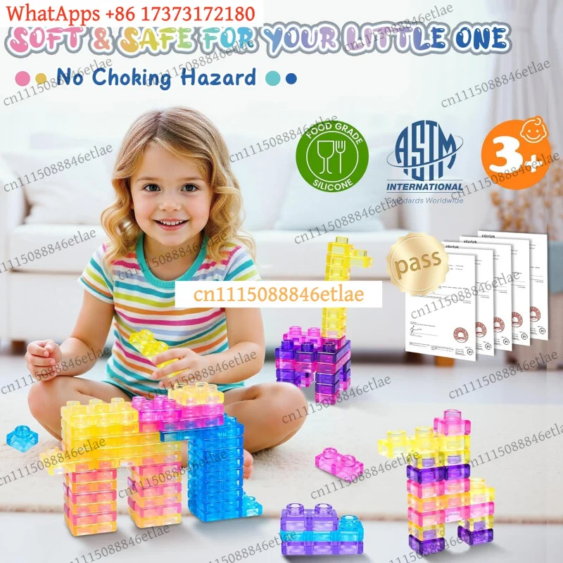 k3 40-Pack Squishy Building Blocks – Soft Jelly Sensory Toys for Toddlers, Gummy Cube Squeeze Fidget Gift Set