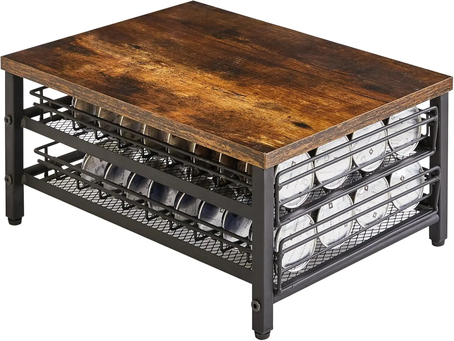 

Двухуровневый держатель для кофейных капсул, вмещает 80 капсул, совместим с Nespresso Vertuo, деревянная верхняя часть и сетчатые полки, цвет: рустик-коричневый