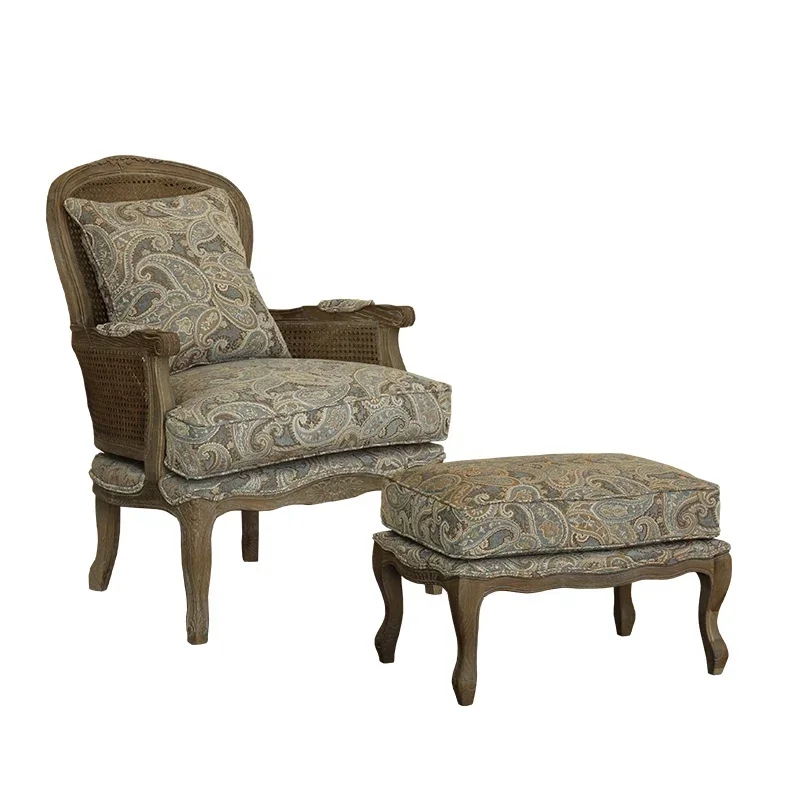 

Стул для отдыха, комбинированный дубовый стул из массива дерева, жаккардовой ткани, одиночный диван, кресло из ротанга