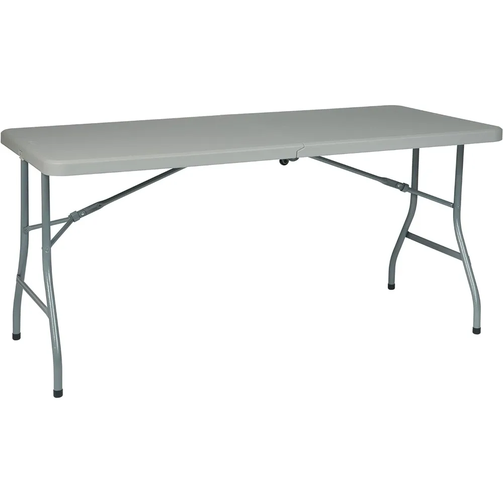 

5-foot camping table and tailgate table resin rectangular center folding portable picnic table with light gray wheels