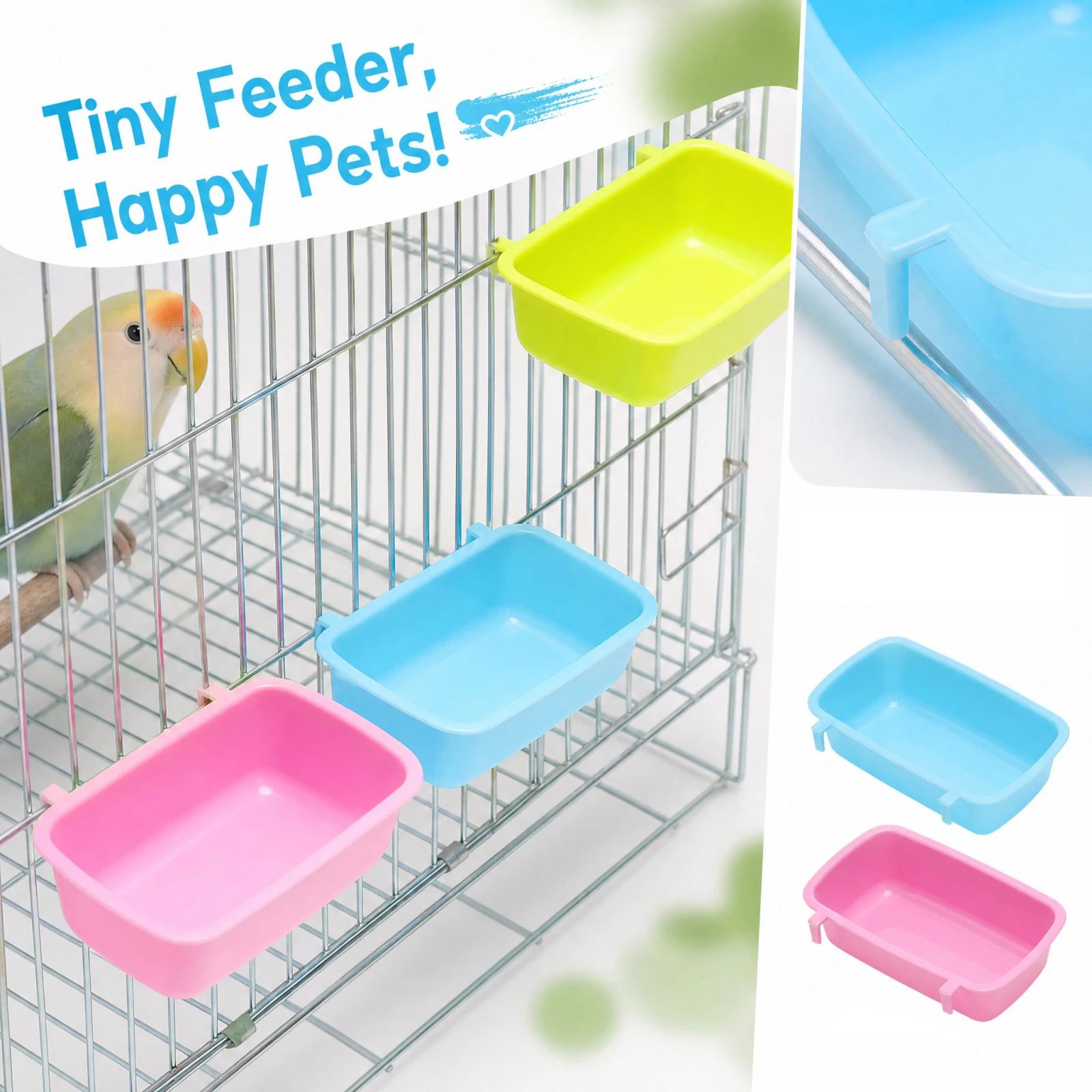 Removable Hamster Bowl Plastic Hanging Pet Cage Bowl Food Water Feeder Cup for Small Animals for Cat Puppy Guinea