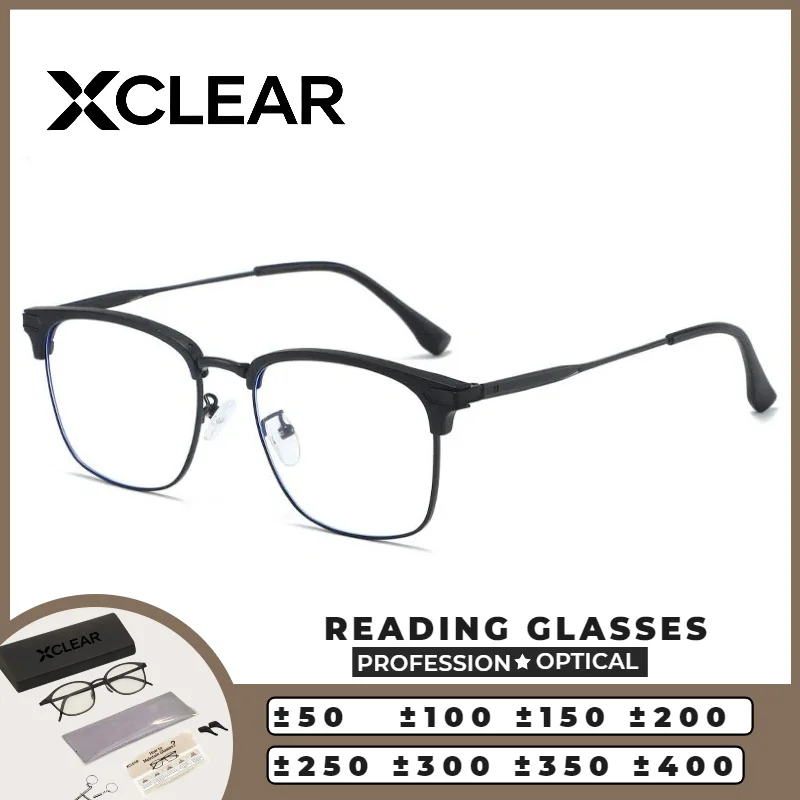 

XCLEAR Classic Matte Reading Glasses Men Eyebrow Frame Korea Style Anti Blue Ray HD Progressive Prescription Eyeglasses Classic