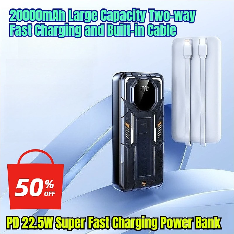 

PD 22.5W Super Fast Charging Power Bank with 20000mAh Large Capacity Two-way Fast Charging and Built-in Cable