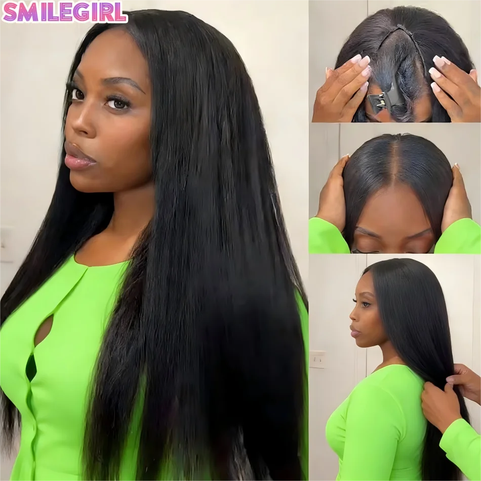 

Парик V-образной формы, прямой, из натуральных бразильских волос, черный, без вырезов, с клипсами, 30 дюймов