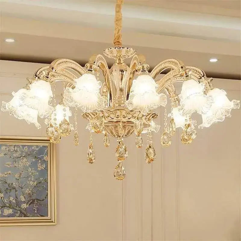 Gold crystal chandelier k9 led crystal chandelier for dining room lustres para sala de jantar lustre de cristal teto WF