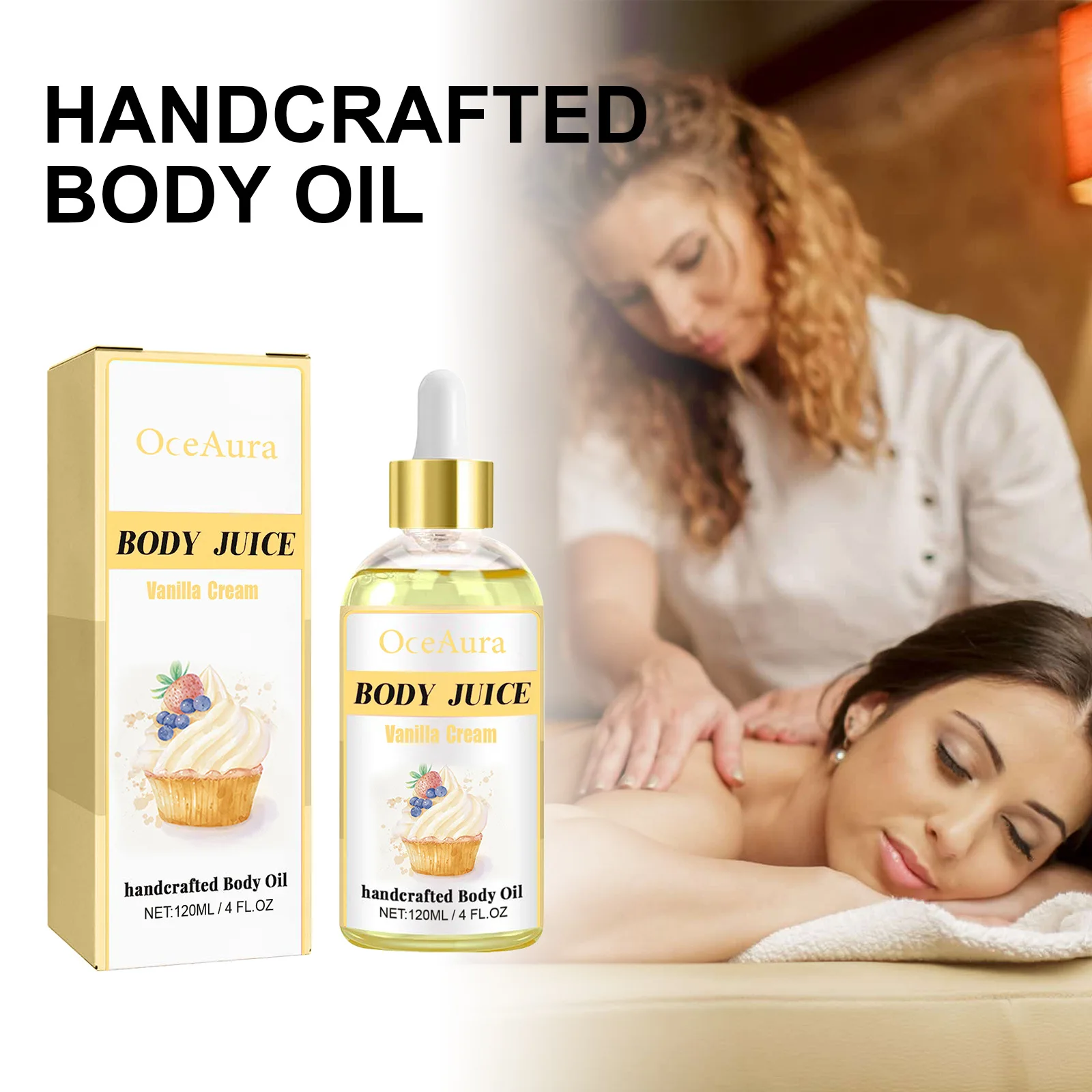 OceAura Vanilla Body Care Oil for Dry Skin Slimming Massage Moisturizing and Firming Skin Body Care Essential Oil 4oz