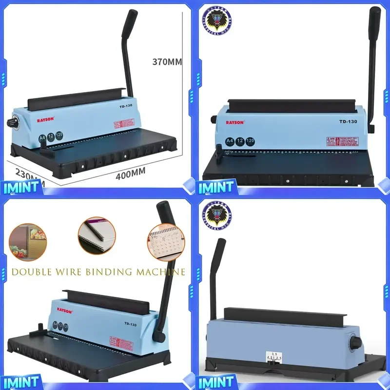 Rayson TD-130 Manual Wire Binding Machine 3:1 Pitch Double O Loop Binder 34 Holes Metal Paper Puncher for Calendar Book