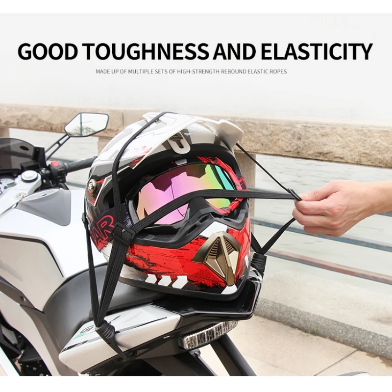 Helmet Holder Motorcycle Strap Elastic Universal Luggage Net with Safety Hooks Cargo Transport Buckle Rope for Gear 1PC