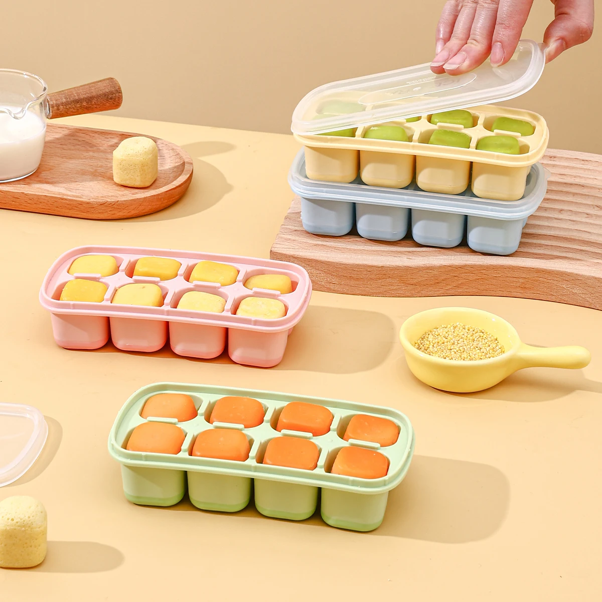 Mini Silicone Ice Cube Tray With Lid Reusable 8 Grids Ice Mold Kitchen Bar Tools Square Ice Cube Mould For Whisky Cold Drink