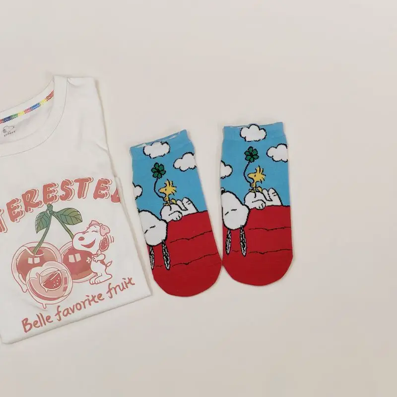 5 Pairs Snoopy Cartoon Women Short Socks Summer Autumn Non-slip Breathable Cute Cotton Sock Comfortable Casual Female Ankle Sock