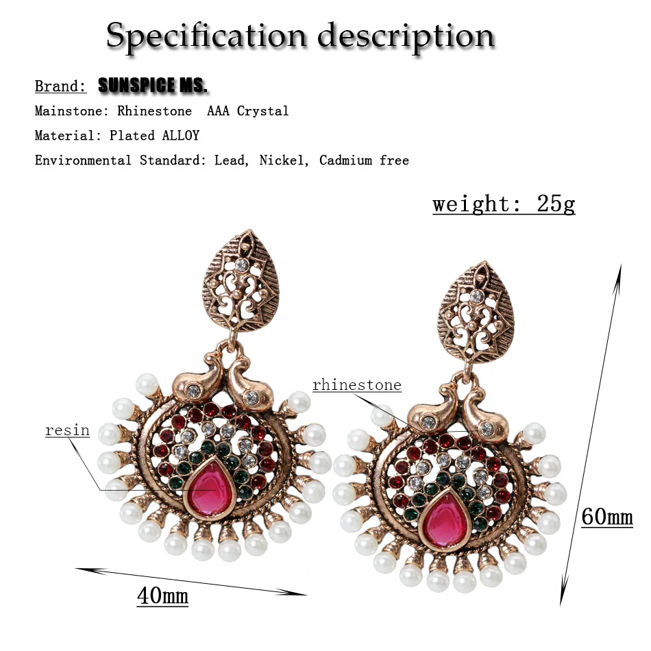 Sunspicems Retro Gold Color Indian Earring For Women Ethnic Bohemia Wedding Jewelry Traditional Egyptian Vintage Dangle Earrings