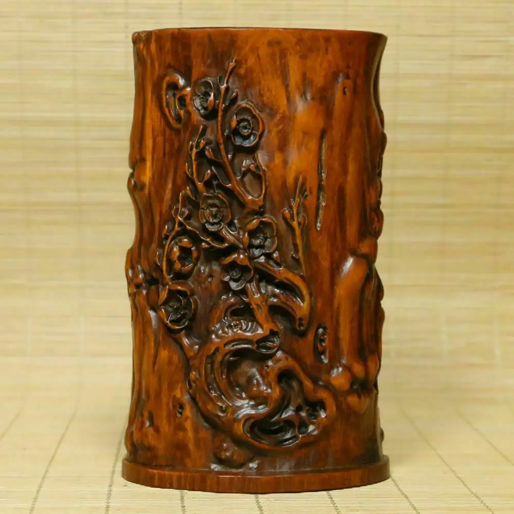 Chinese Natural Boxwood Hand-Carved Exquisite Brush Pots