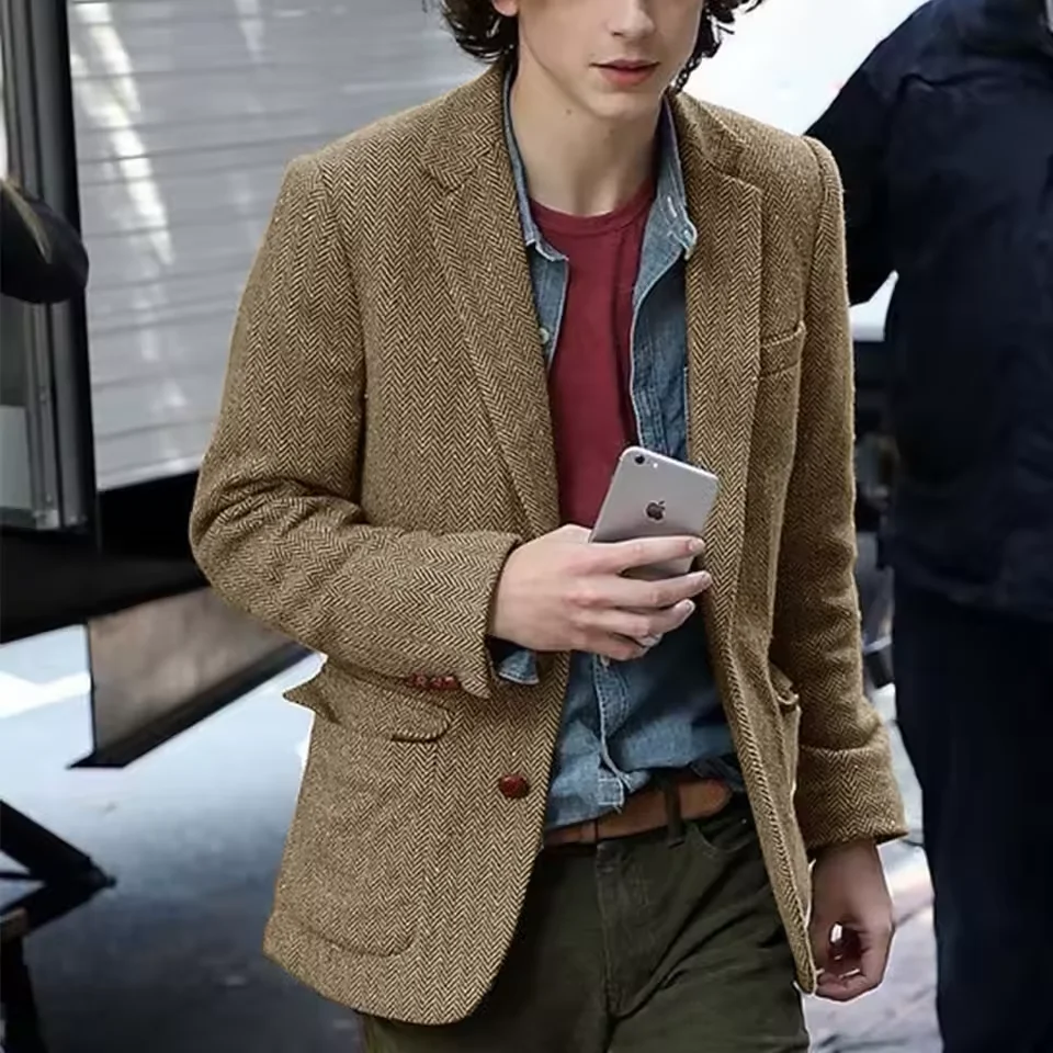 

Men's Herringbone Jacket Fashionable and Comfortable Single Breasted Suit Collar Jacket Slim Casual Party Coat Mens Clothing
