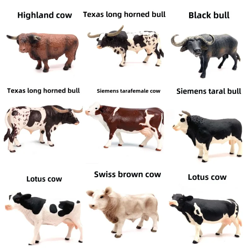 Cute and Lifelike Cow Family Figurines - Bull, Water Buffalo, Yellow Cow and Mother Cow Miniatures Toy Set for Kids, Home Decor