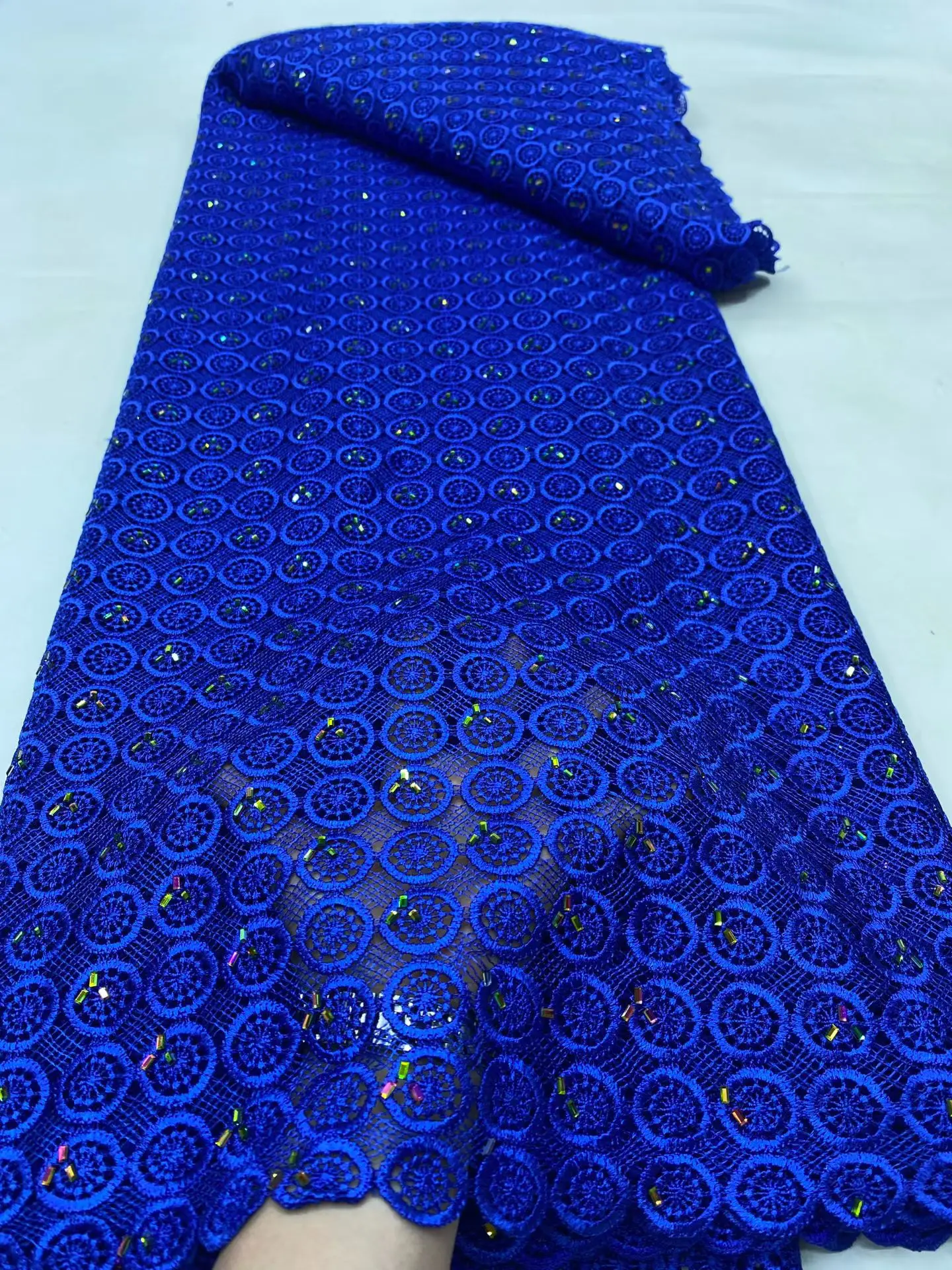 

High Quality 2025 Latest African Nigerian With Tulle Sewing Guipure Embroidery Lace Fabric Dresses Sequins 5Yards DP0460