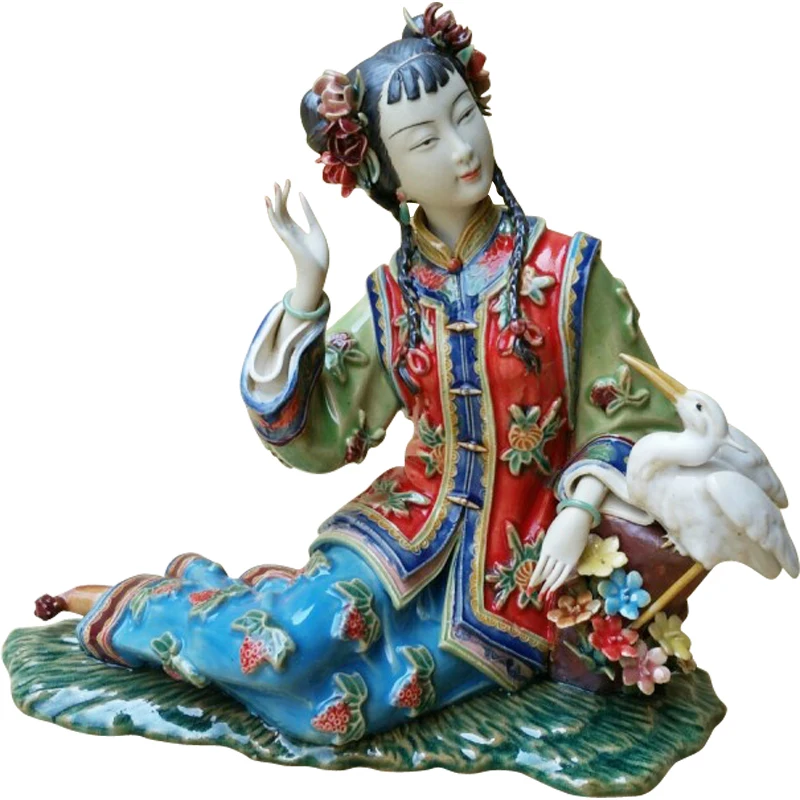 Road peace ancient beauty Chinese style place piece Shiwan doll Porcelain Chinese style sitting room bogu frame decorations