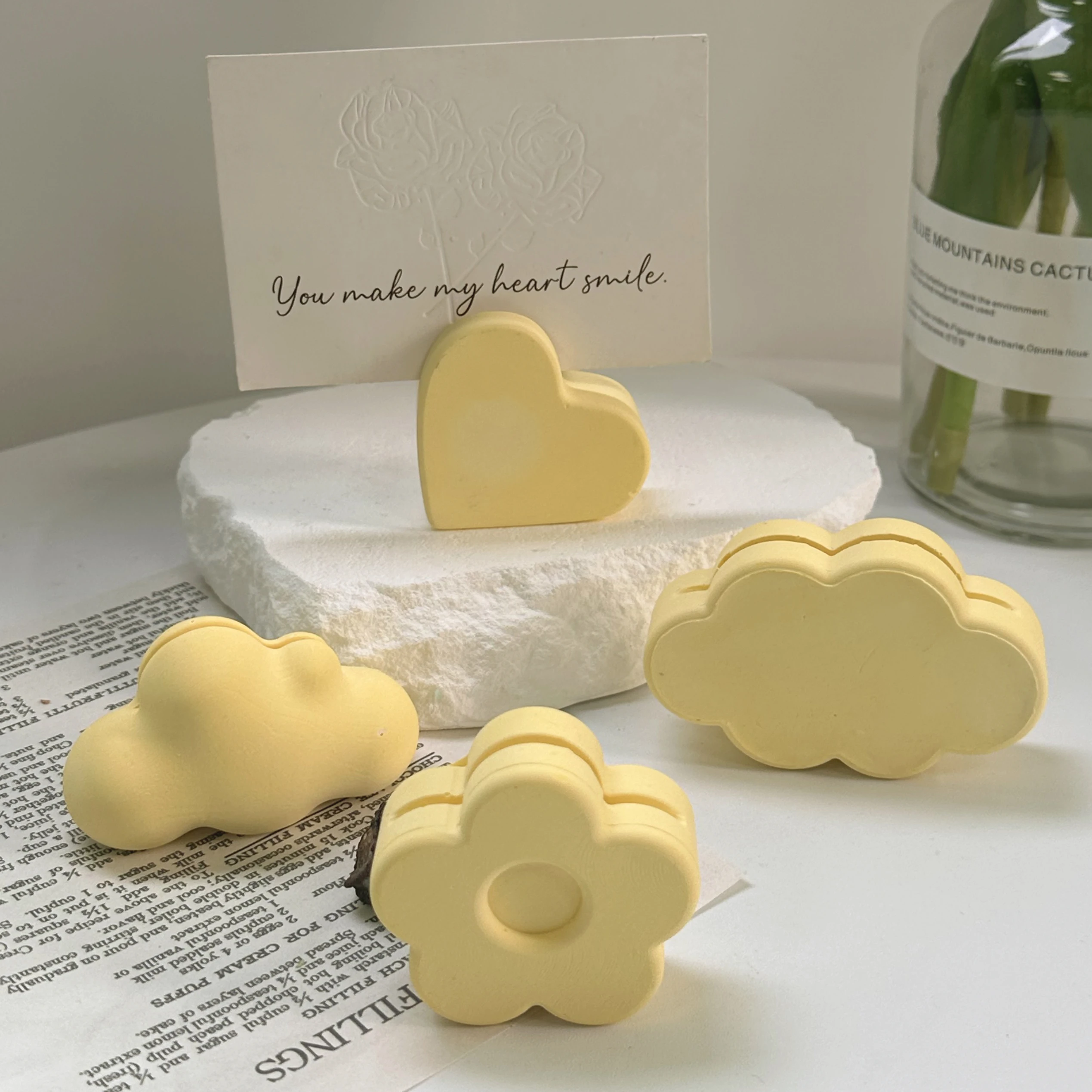 Love Business Card Holder Note Holder Silicone Mold DIY Gypsum Decoration Heart Flowers Clouds Mold Convenience Clip Resin Mold