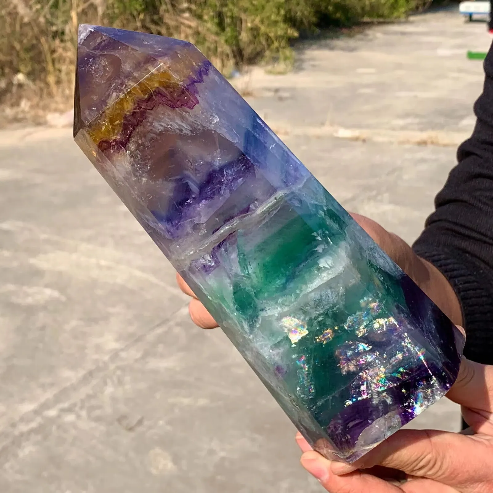 Natural Large Colored Fluorite Crystal Point Natural Crystal Wand Healing