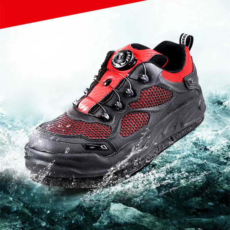

Reef Rock Fishing Shoes Felt Sole With Nail Removable Sole Anti Slip Self-loce Lace Upstream Hiking Hunting Fishing Wading Shoes