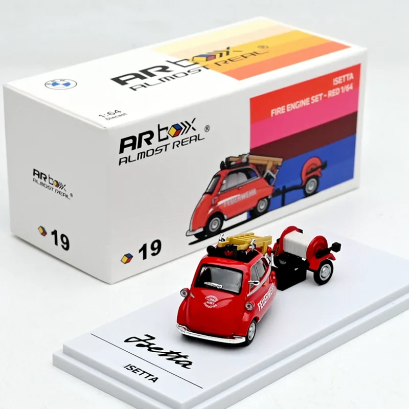 

（Non-opening doors）AR BOX 1:64 Scale Isetta Alloy Fire Truck Model Desktop decoration Gift Static display Collectibles toys