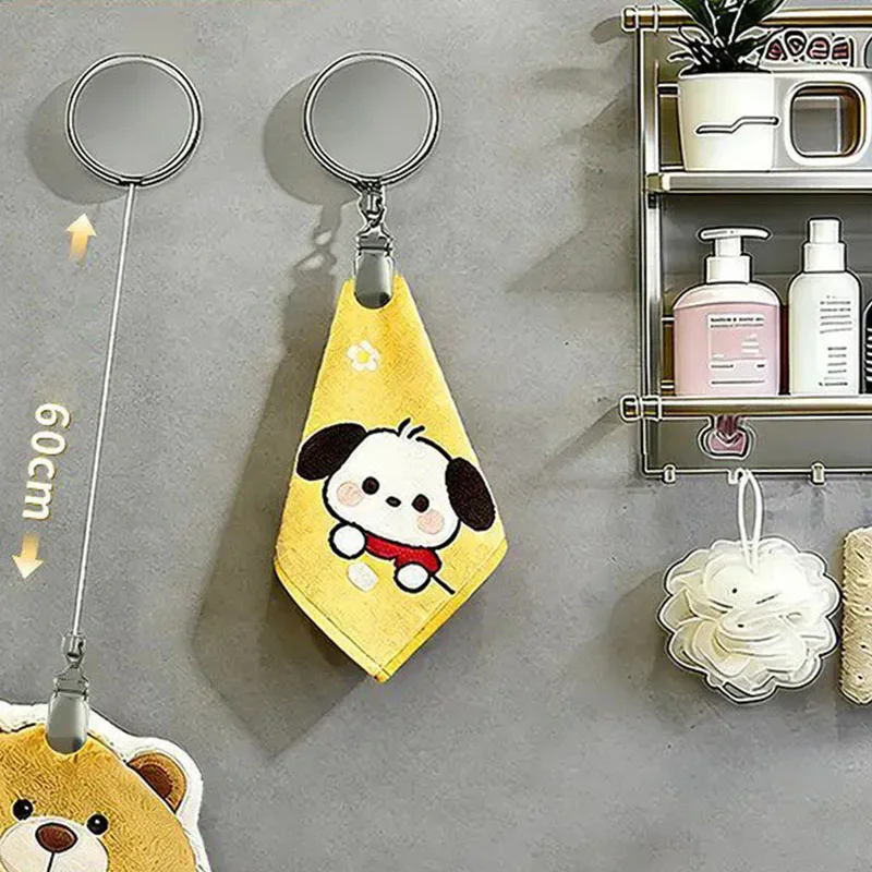 1/2PCS Automatic Retractable Towel Rack No Punching Self-Adhesive Wall Hanging Towel Holder Automatic Rebound With Strong Clip image 3