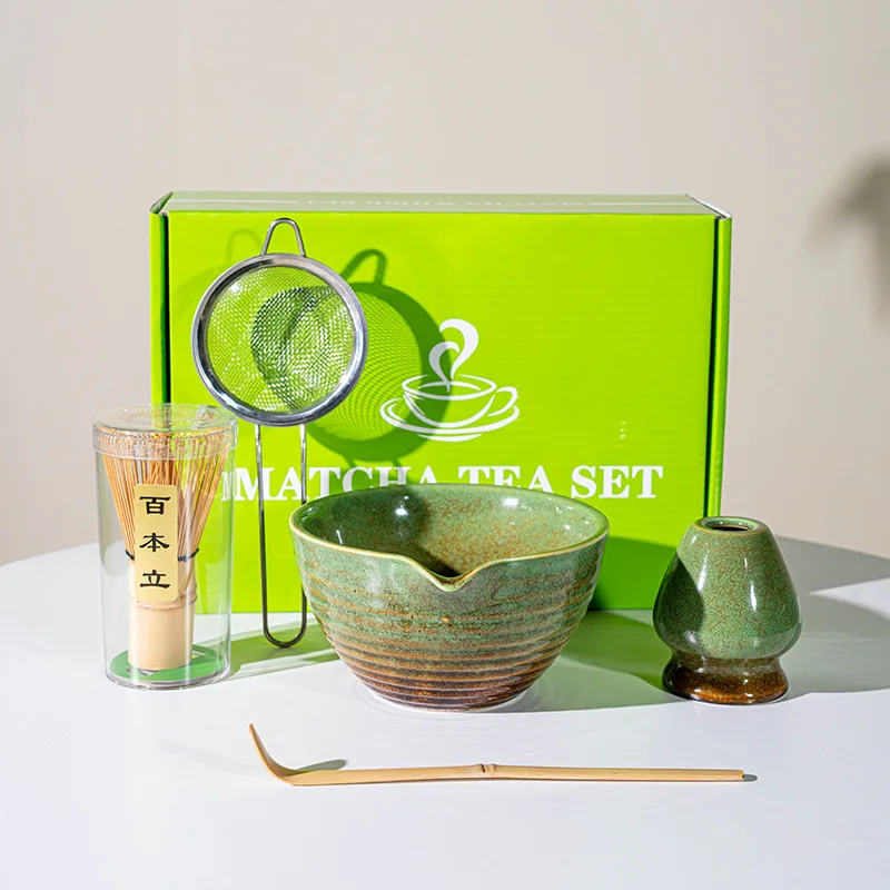

BespritGift Artisan KilnChange Matcha Kit 5pc Handcrafted Bowl Matcha Whisk Set Tea Accessories Tea Ceremony Ceremonial Gift Box