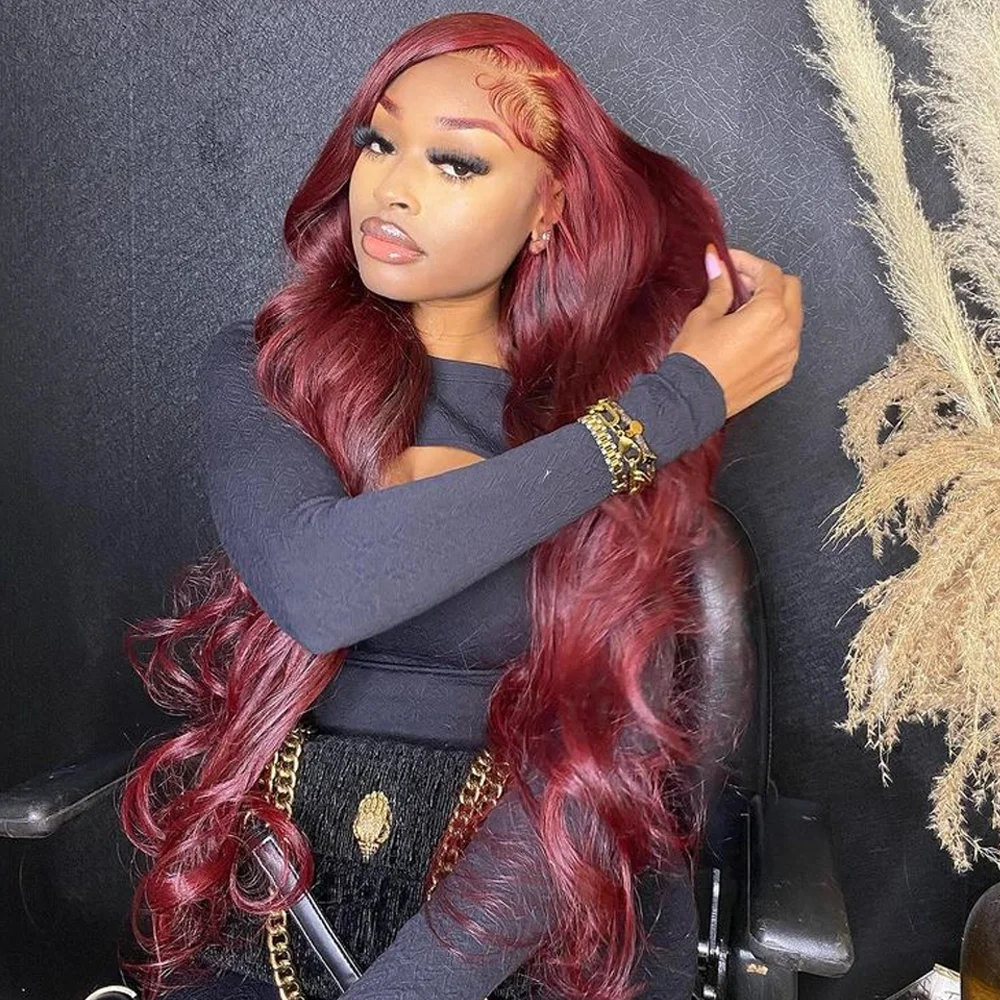 

Body Wave Human Hair Wigs 13X6 99J Burgundy Red Colored Body Wave Wig 13X4 Lace Front Wigs Human Hair Pre Plucked For Women