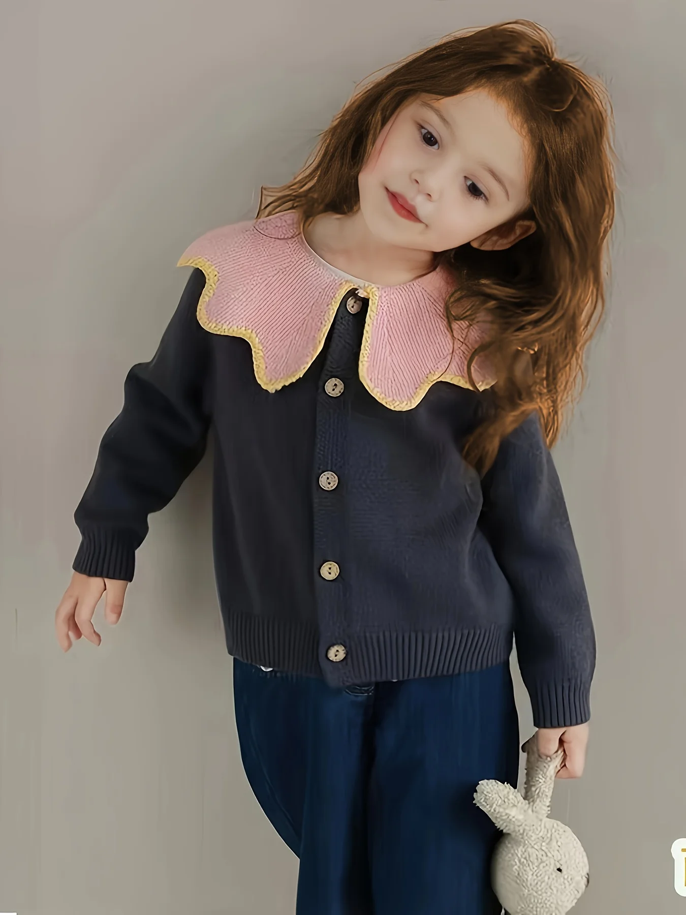 Mädchen Big Wave Pullover Strickjacke Herbst Neue Reine Farbe Süße Prinzessin Baby Modische Gestrickte Trend