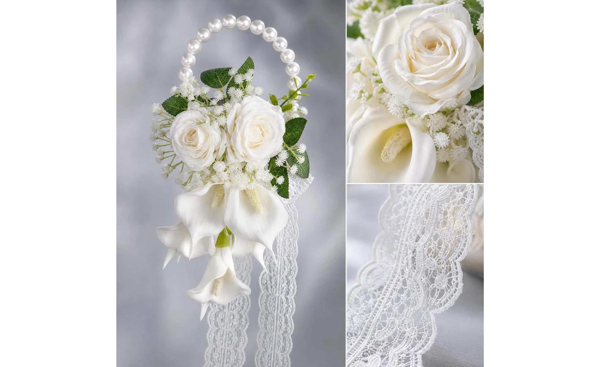 Wedding Bouquet with Pearl Handle Decorative Bridal Bouquet with Pearl Handle Handheld Flower Arrangement Elegant Flowers Formal