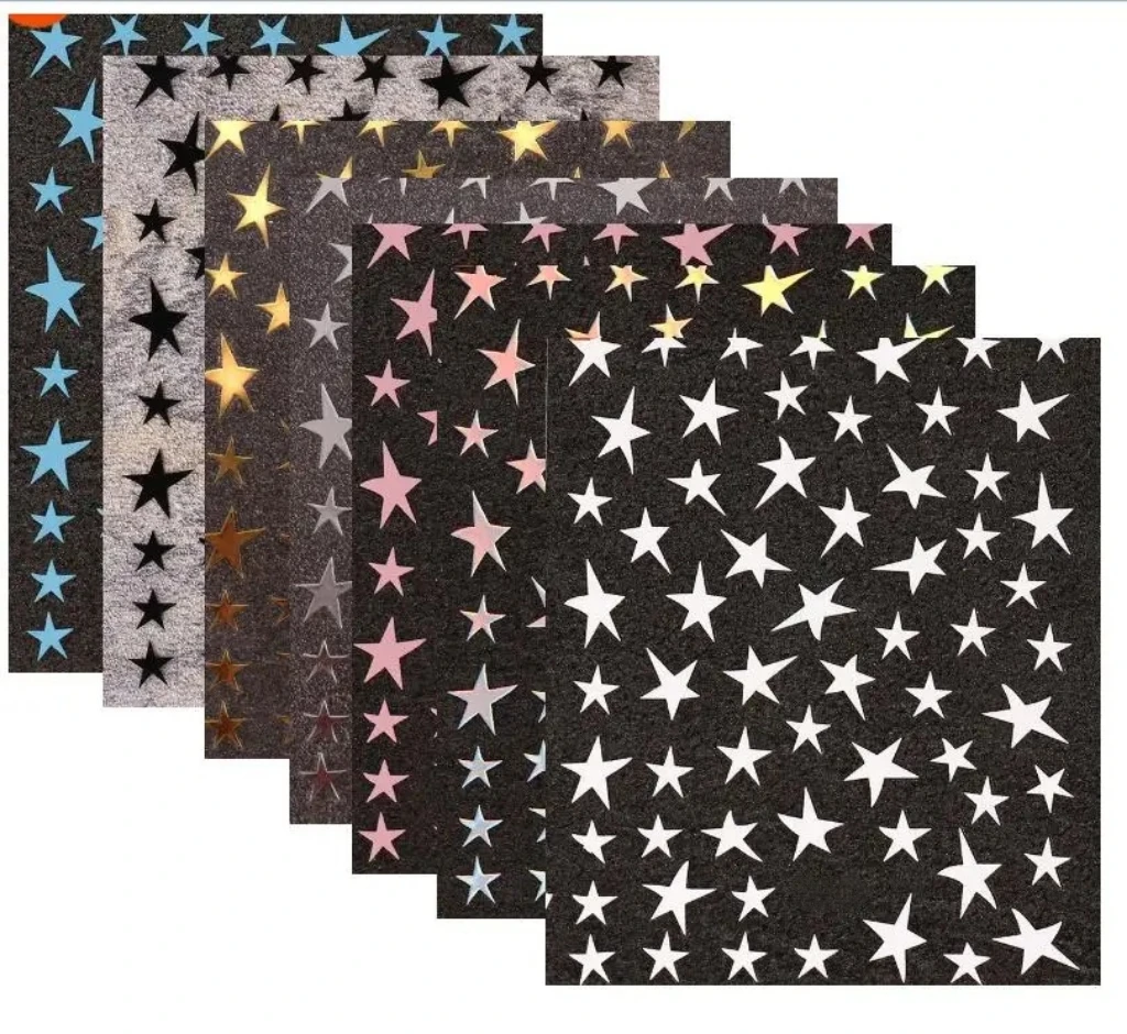 สติกเกอร์ติดเล็บลายดาว 7 สี รูปดาวห้าแฉกแบบไม่สมมาตร ลายเลเซอร์วิบวับ ตกแต่งเล็บแบบติดเอง DIY ฟอยล์ห่อเล็บ