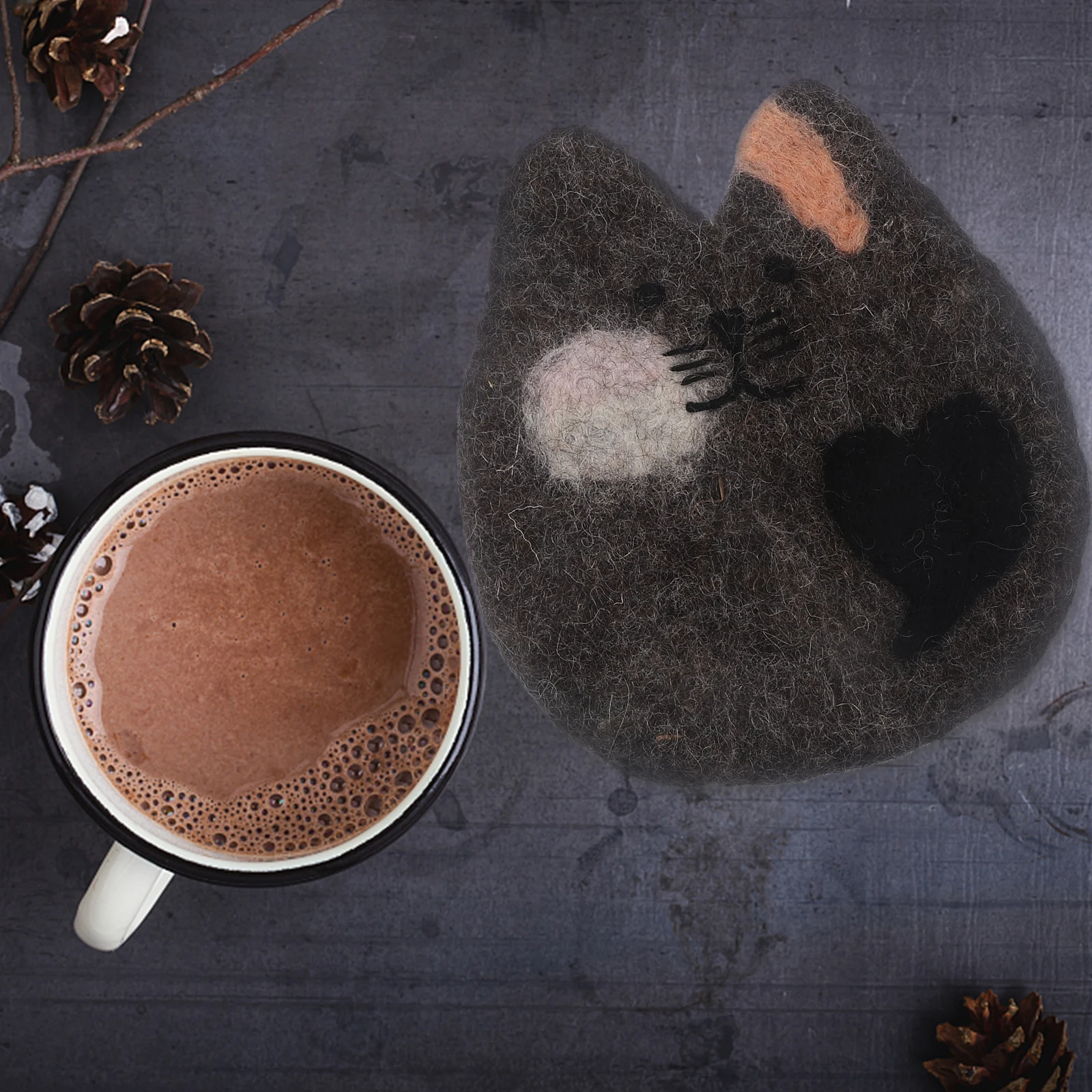 

2Pcs Wool Felt Cat Coasters Absorbent Heat Insulating Decorative Cup Mats For Coffee Table Desk Kawaii Home Use