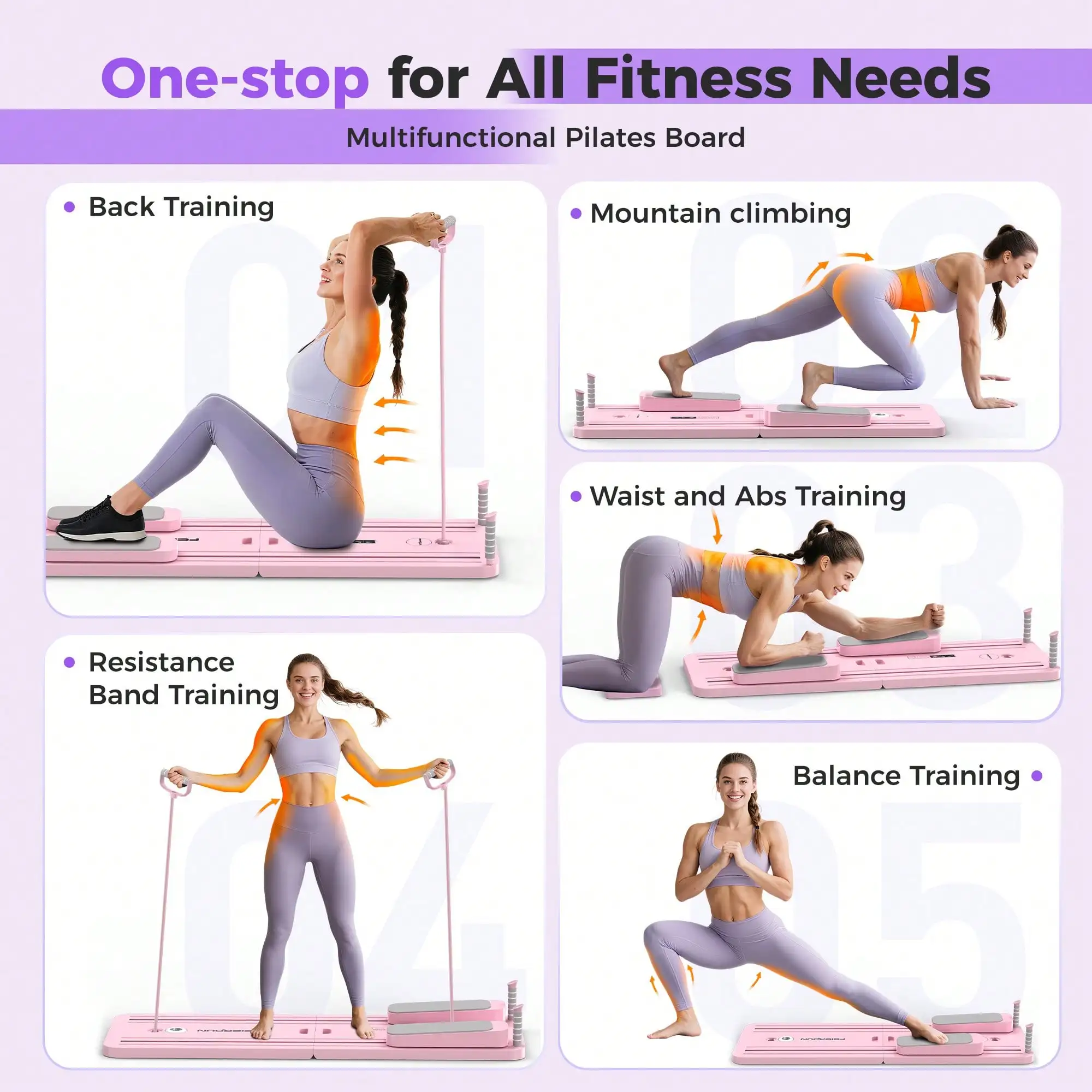 FEIERDUN 300 LBS Weight Capacity Multifunctional Fitness Board With Automatic Rebound, Core Training Ab Roller, Foldable Workout Machines - Full Body Workout Equipment, Home And Gym Pilates With Resistance Bands.Small Space Storage.