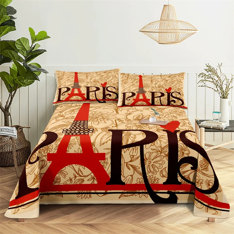 

Bedding Sets Eiffel Tower Print Bed Sheet Fashion Design Double Flat Sheet Boys Girls Bed Sheet Set Bed Sheets and Pillowcases