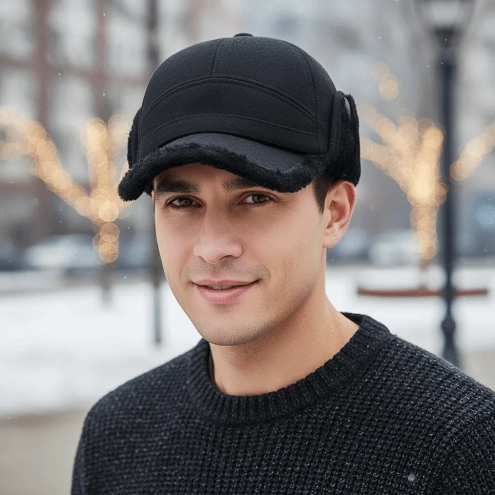 Windproof Cap Warm Winter Trapper Hat Fleece Lined Thick Earflap Baseball Cap Plaid Soft Fleece Cap Father